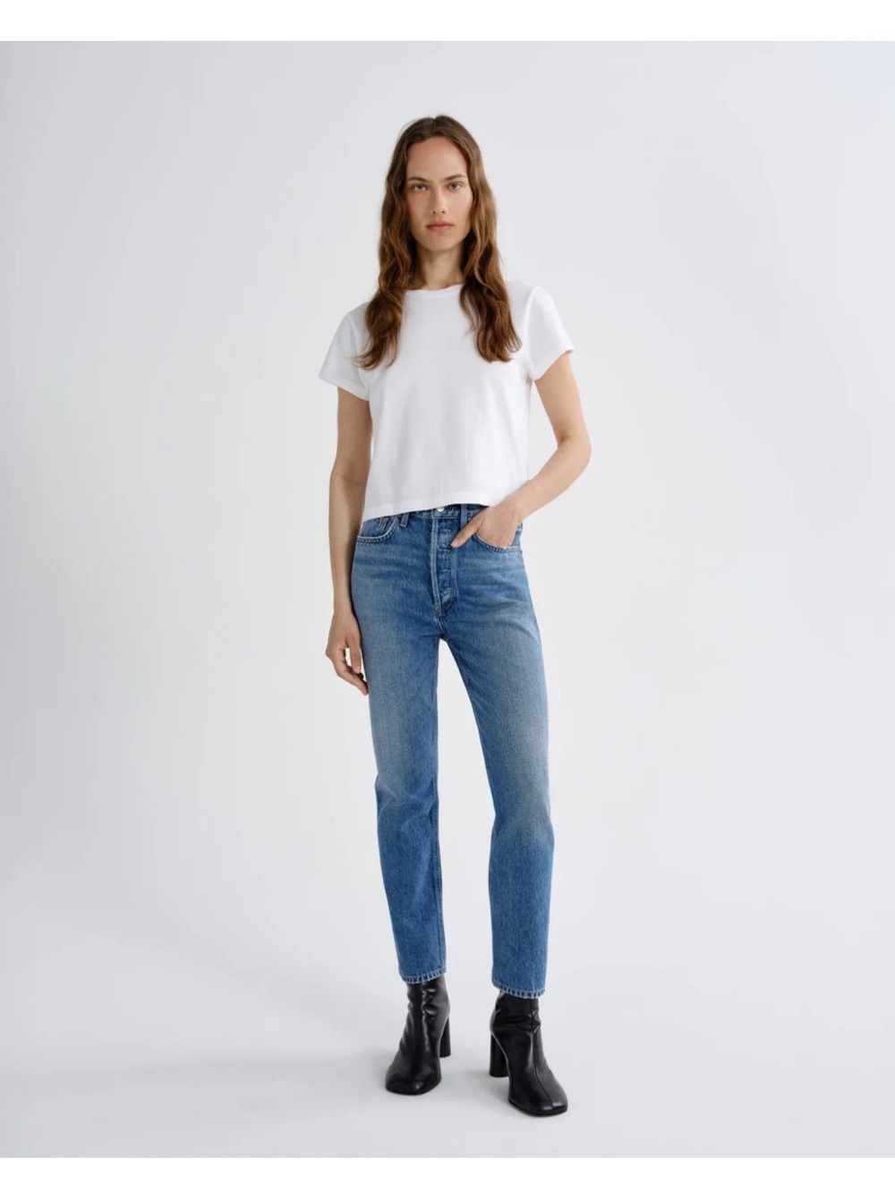 AGOLDE Riley High Rise Straight Crop Jeans in Transfer Wash - Size 29